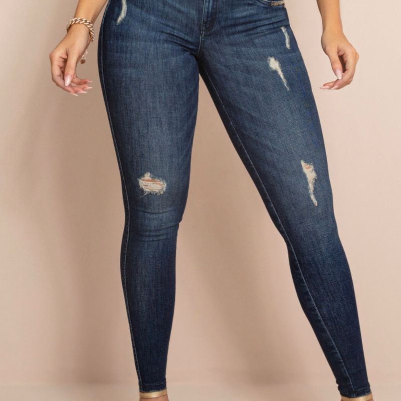 Calça Jeans Feminina Cós Alto Cordinhas Bordado Love Jeans