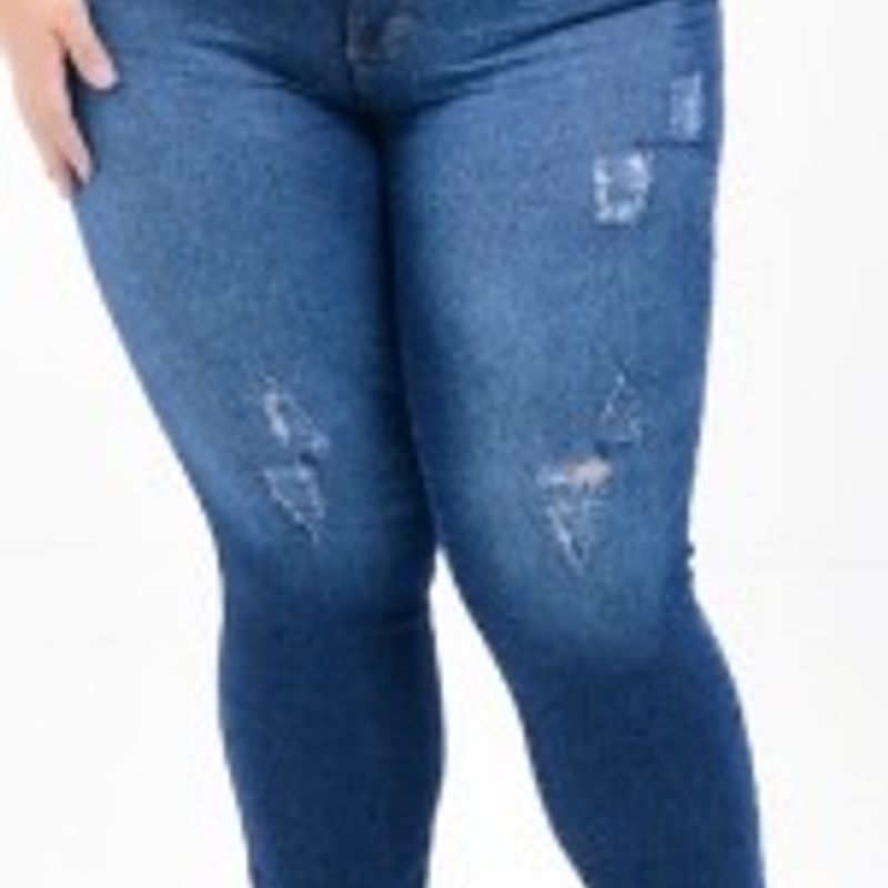 Calça Jeans Plus Size Feminina Com Lycra Cintura Alta