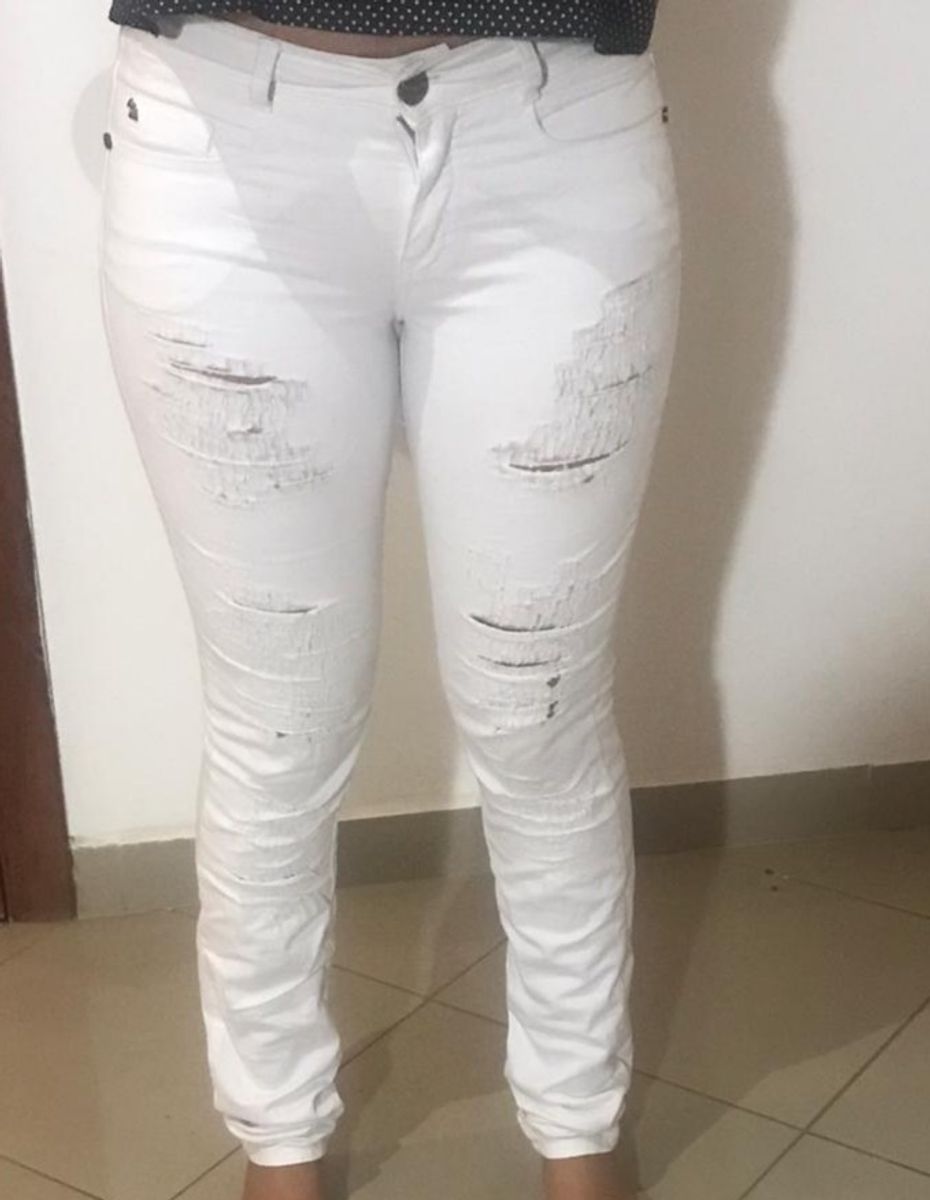 calça jeans feminina branca rasgada
