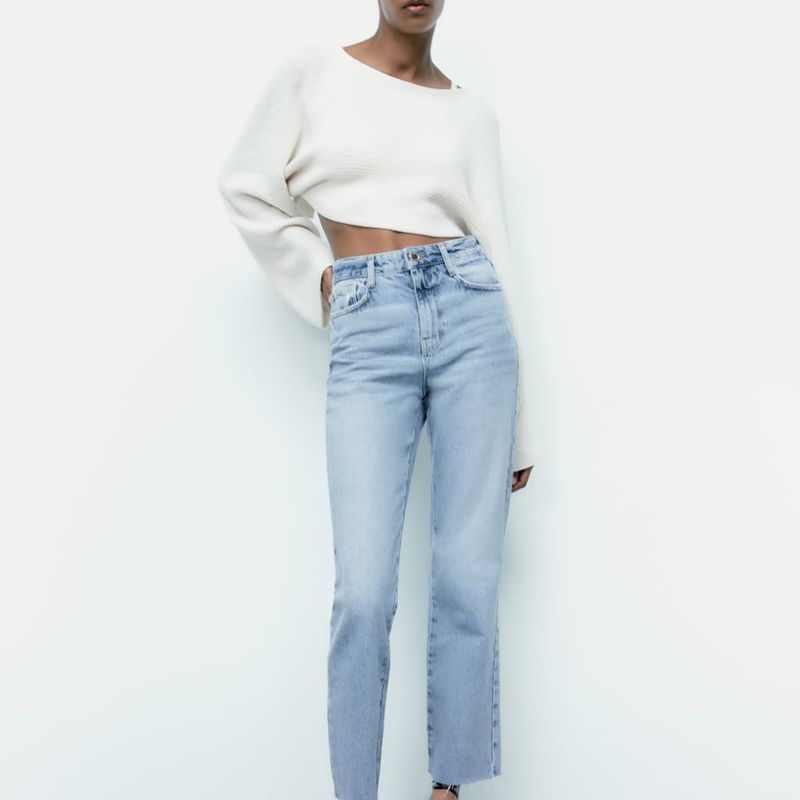 Waist Pantalon Cintura Alta Zara Calça Jeans Reta Cintura Alta