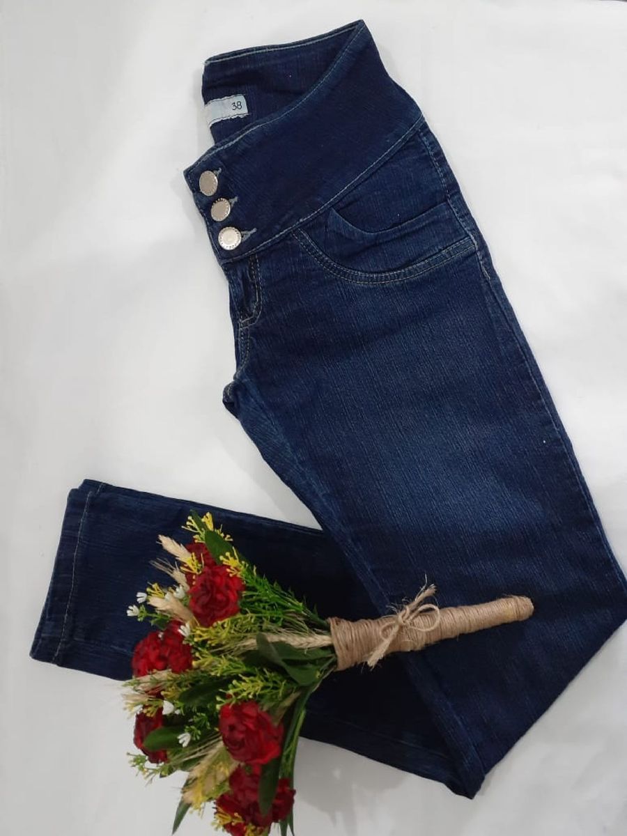 calça jeans feminina reta cintura media