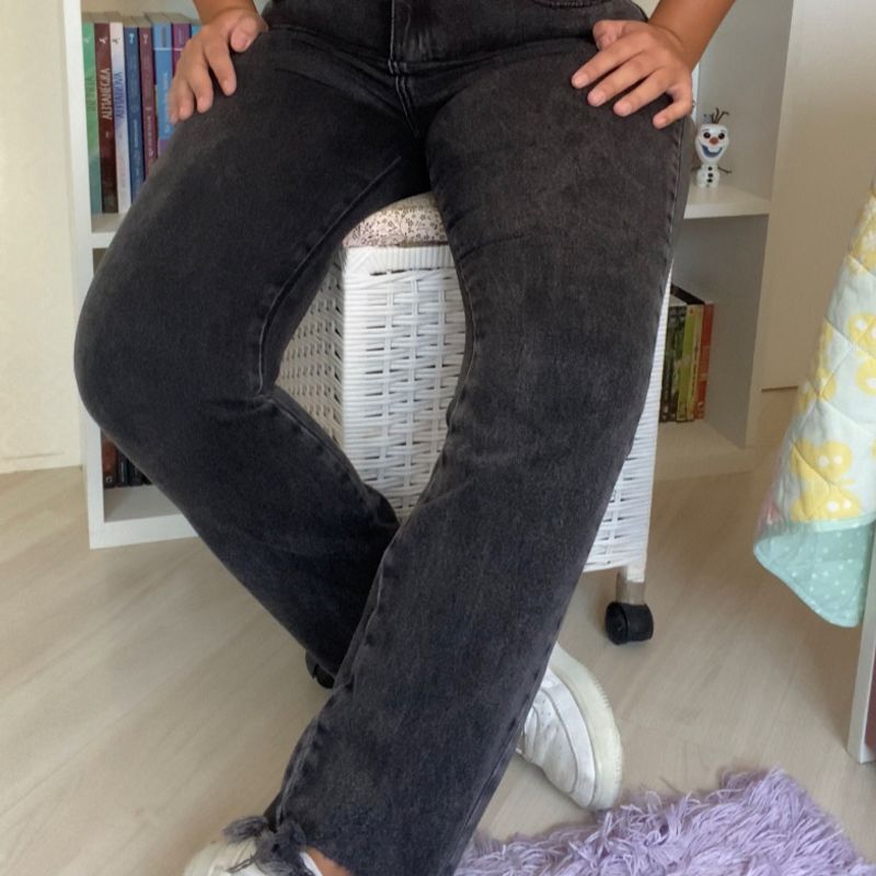 Jegging de cinta alta em denim preto