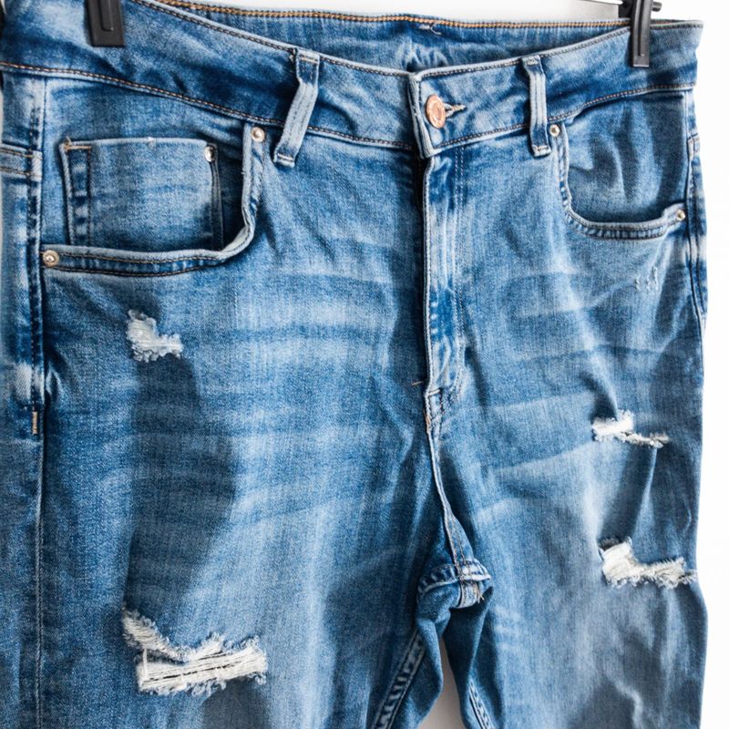 Calça Jeans Reta Rasgada, Calça Feminina H&M Usado 88048562