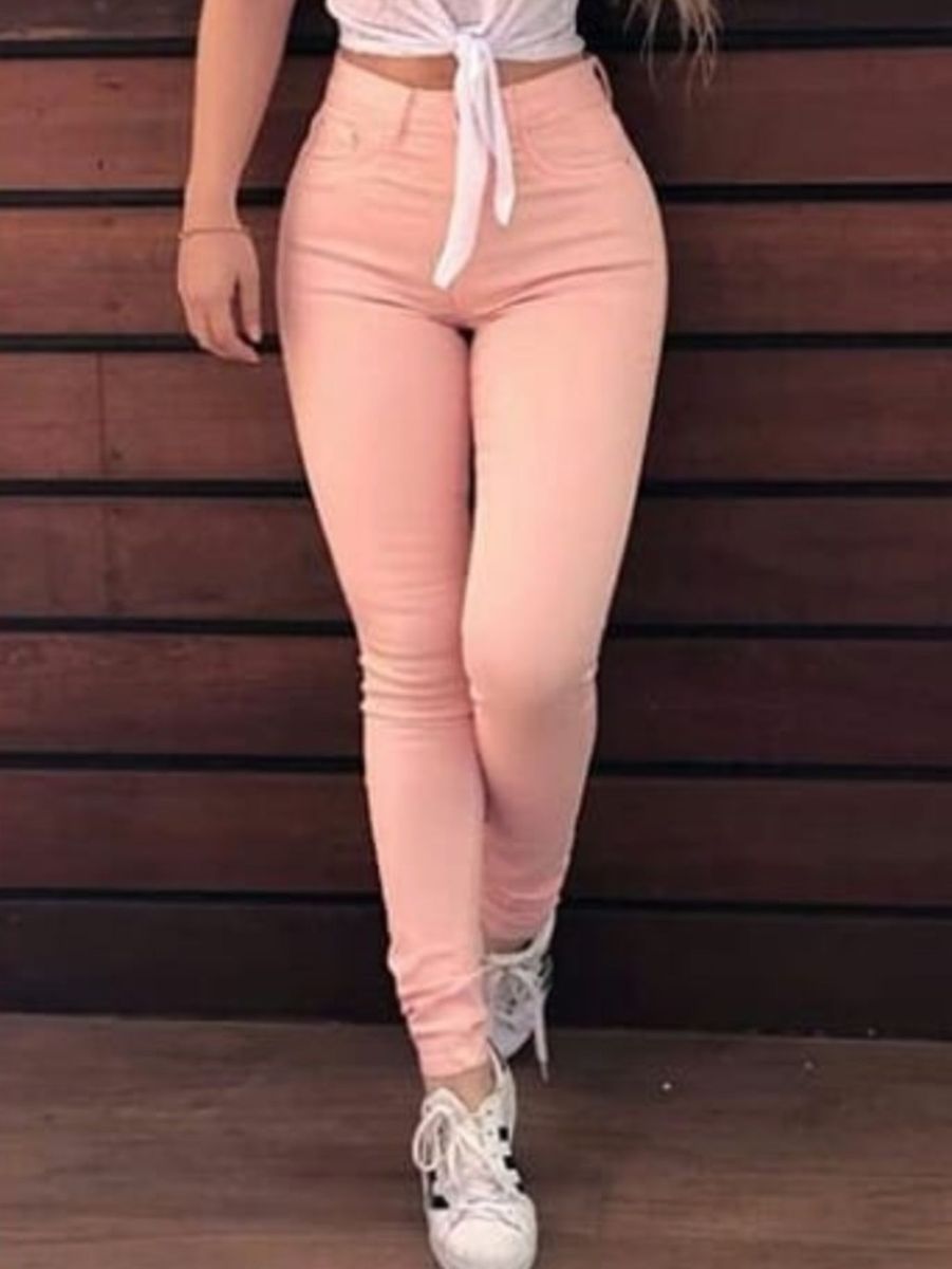 calça jeans salmão