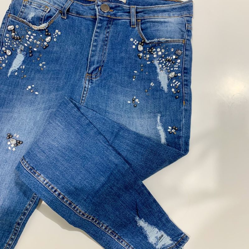 Cal a Jeans Skinny Pedraria Brilhos Cal a Feminina Renner Blue