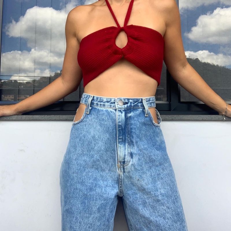 Calça Jeans Wide Leg Bolso Vazado Calça Feminina Usado 96410460