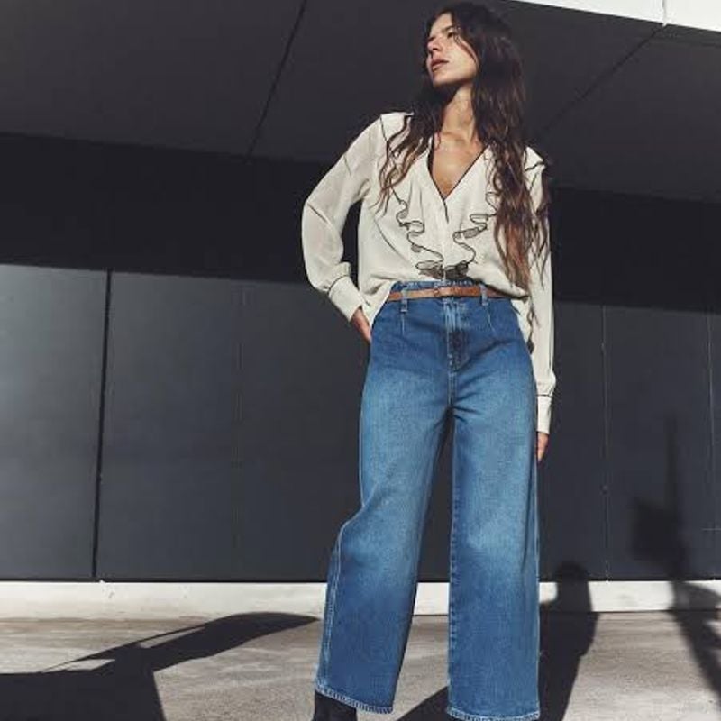 Wide Leg Jeans Verde Zara Calça Jeans Wide Leg Escura Zara Calça