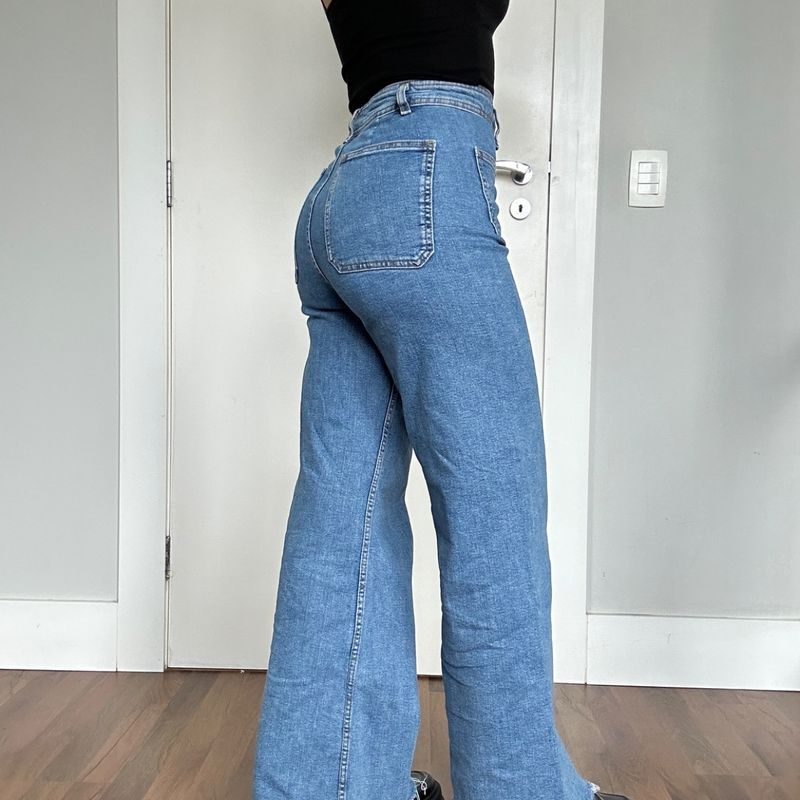 Calça Jeans Wide Leg Zara com Bolsos Na Frente Calça Feminina Zara Usado  89589815 enjoei