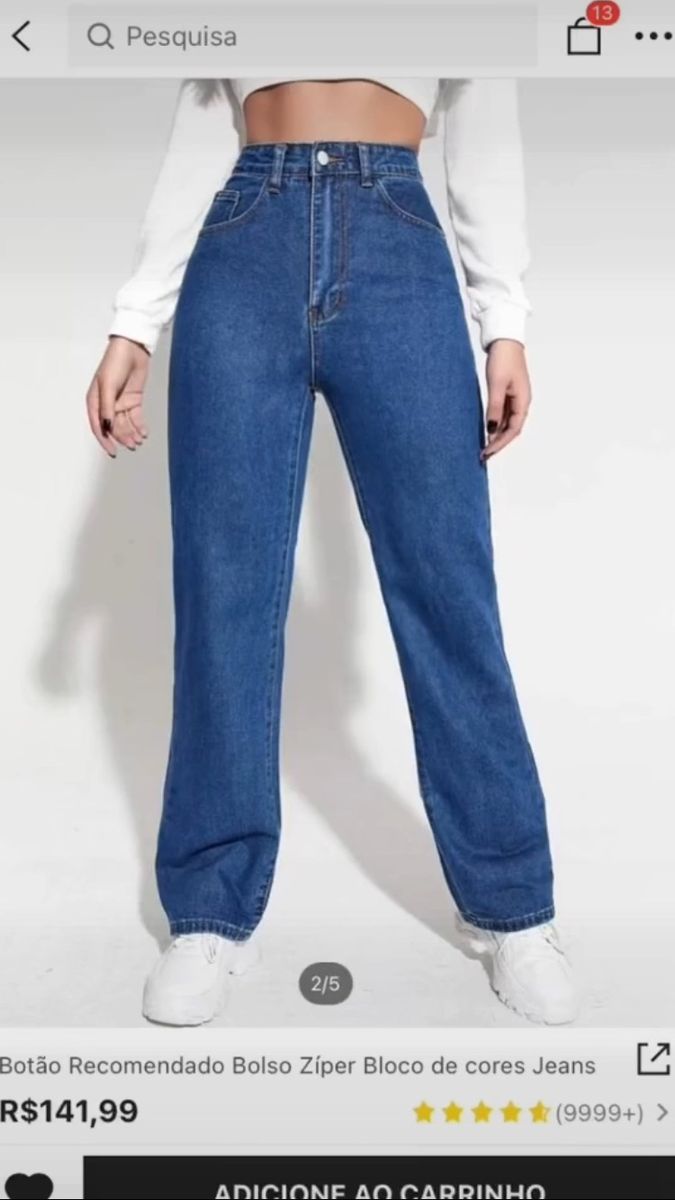 Botão Recomendado Bolso Zíper Simples Jeans