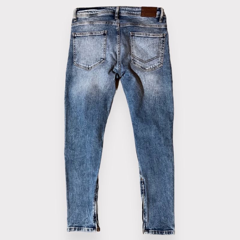 Calça Jeans Zara Destroyed Rasgada 38 Ziper Lateral Slim Fit