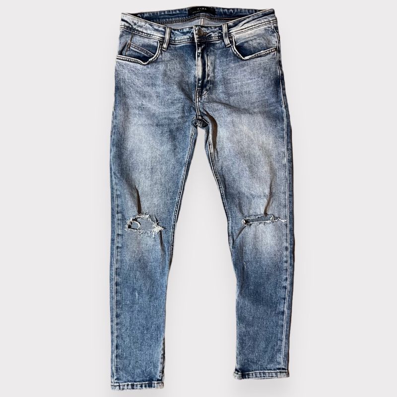 Calça Jeans Zara Destroyed Rasgada 38 Ziper Lateral Slim Fit Skinny Calça  Masculina Zara Usado 84359878 enjoei