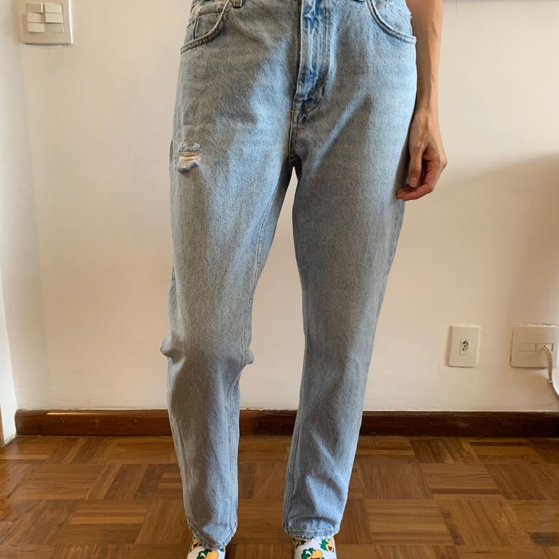 Denim CalÃ§as Mom Fit Zara Calça Jeans Zara Mom Fit Reta Destroyed