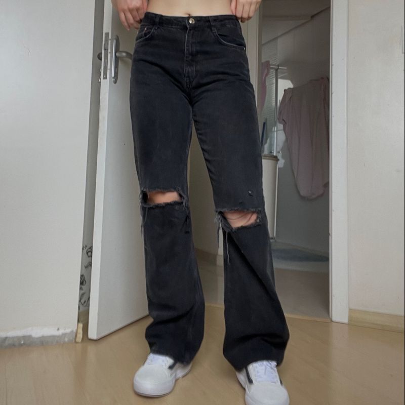 Wide Leg CalÃ§a Preta Zara Feminina Calça Jeans Zara Wide Leg