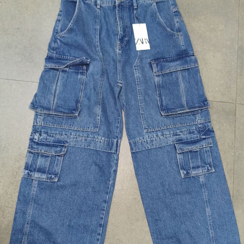 Calça Jeans Zw Cargo High Waist Zara Tam 44 Cx14 Calça Feminina Zara  Nunca Usado 96855024 enjoei
