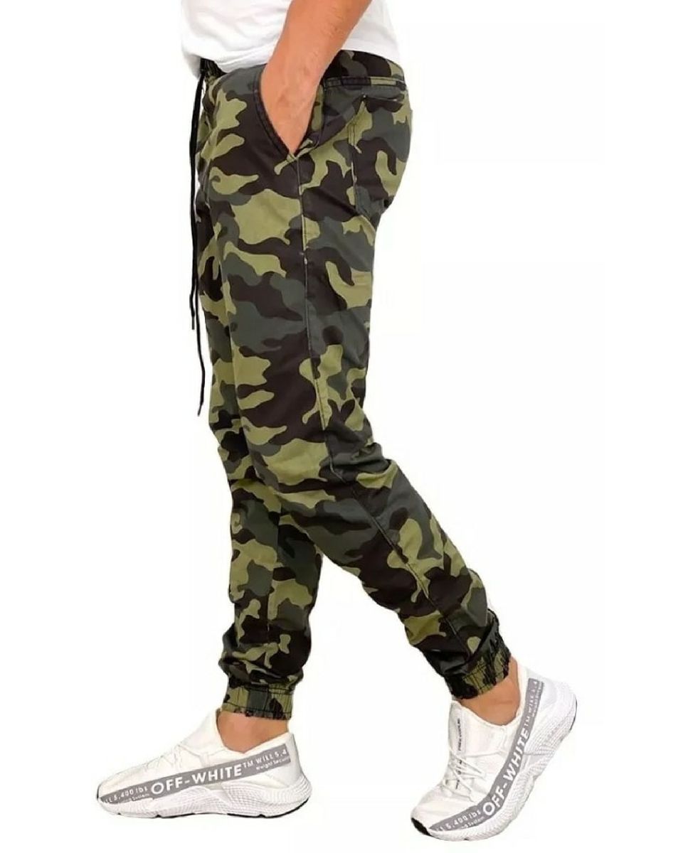 calça jogger jeans camuflada