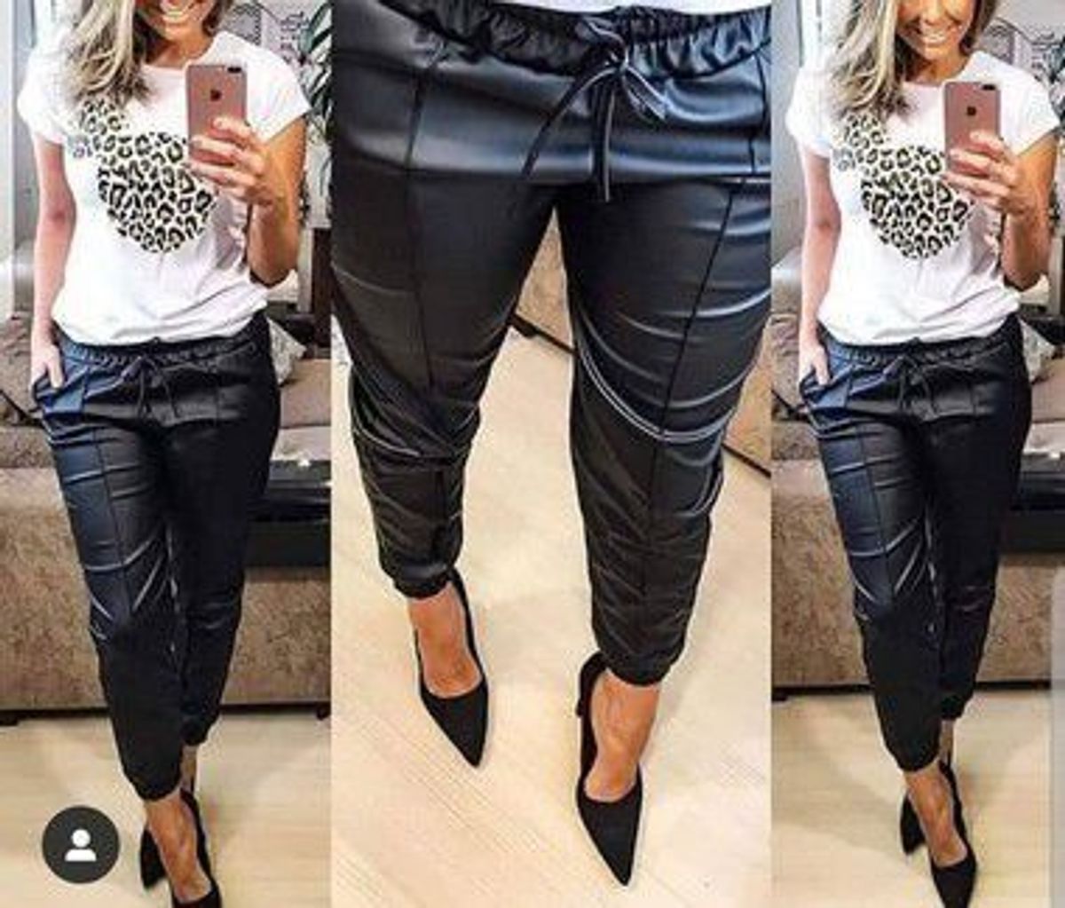calça jogger feminina couro fake