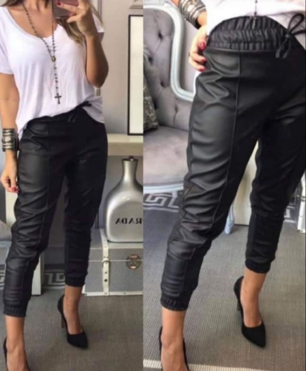 calça couro ecologico feminina