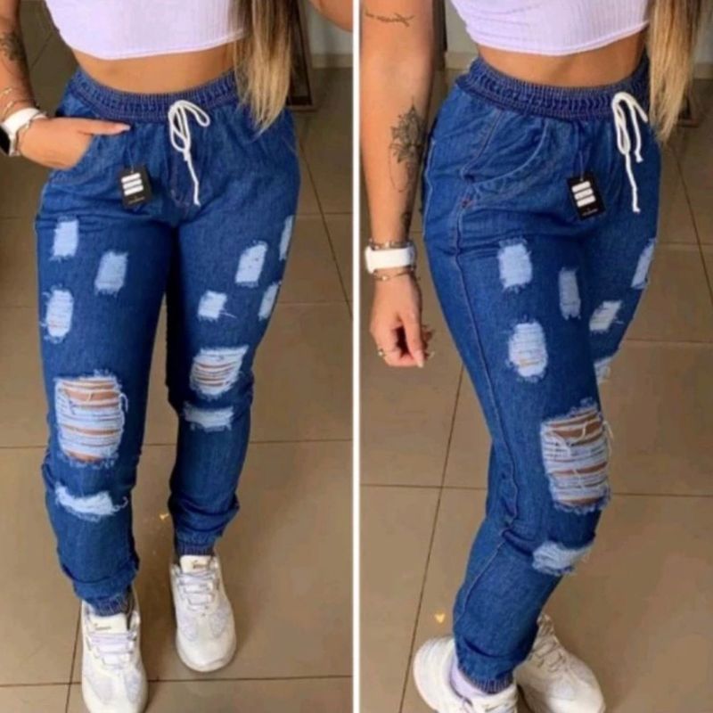 Calça jogger 2024 jeans rasgada