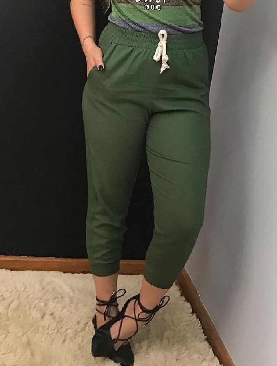 calça de linho verde militar