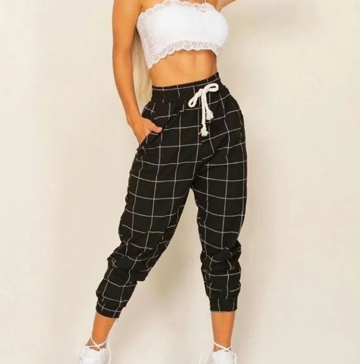 calça jogger feminina listrada