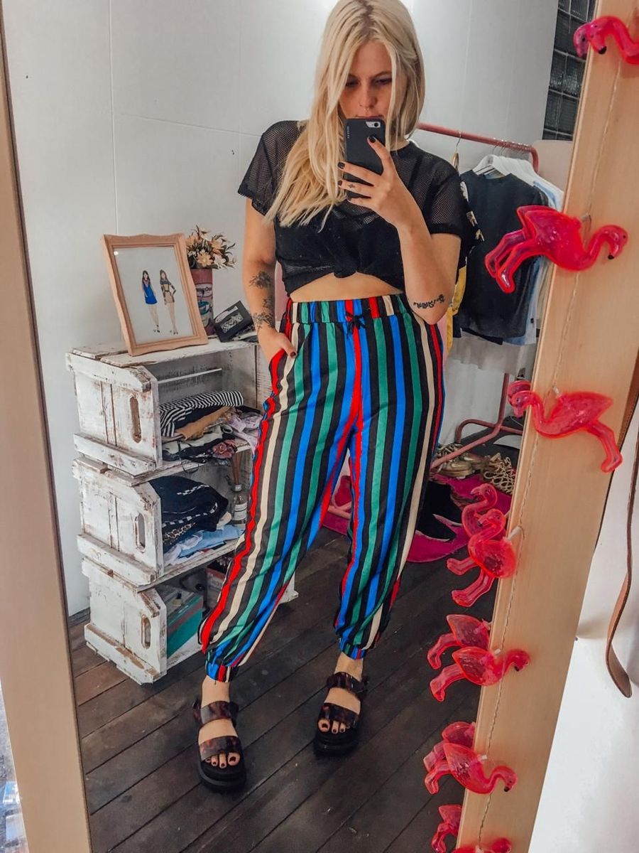 calça feminina jogger listrada