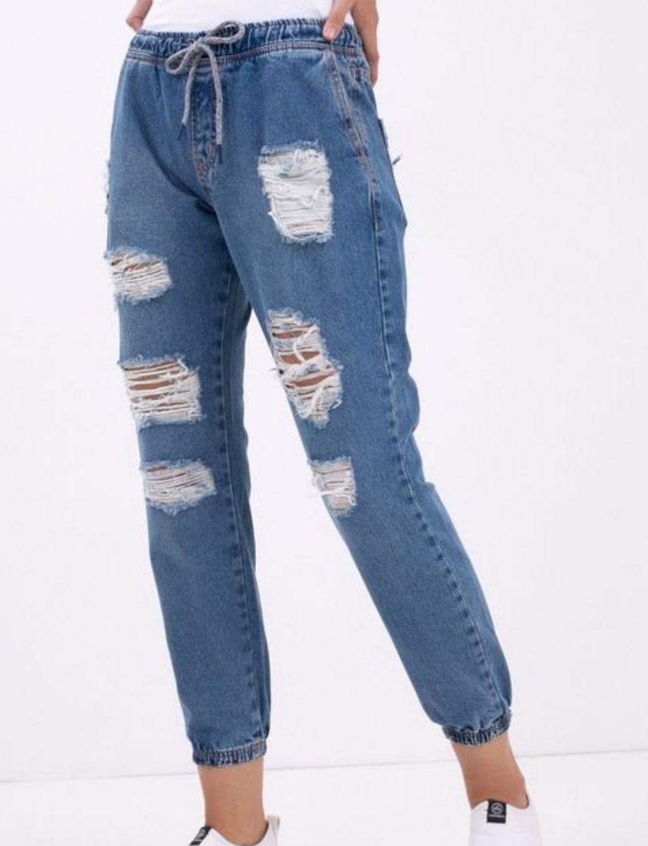 calça jogger jeans rasgada