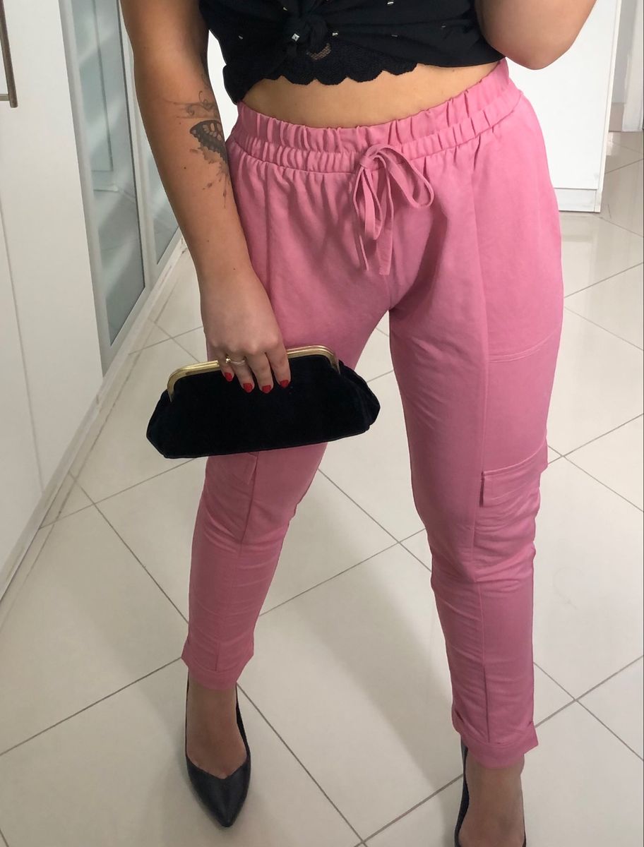 calça jogger rosa feminina