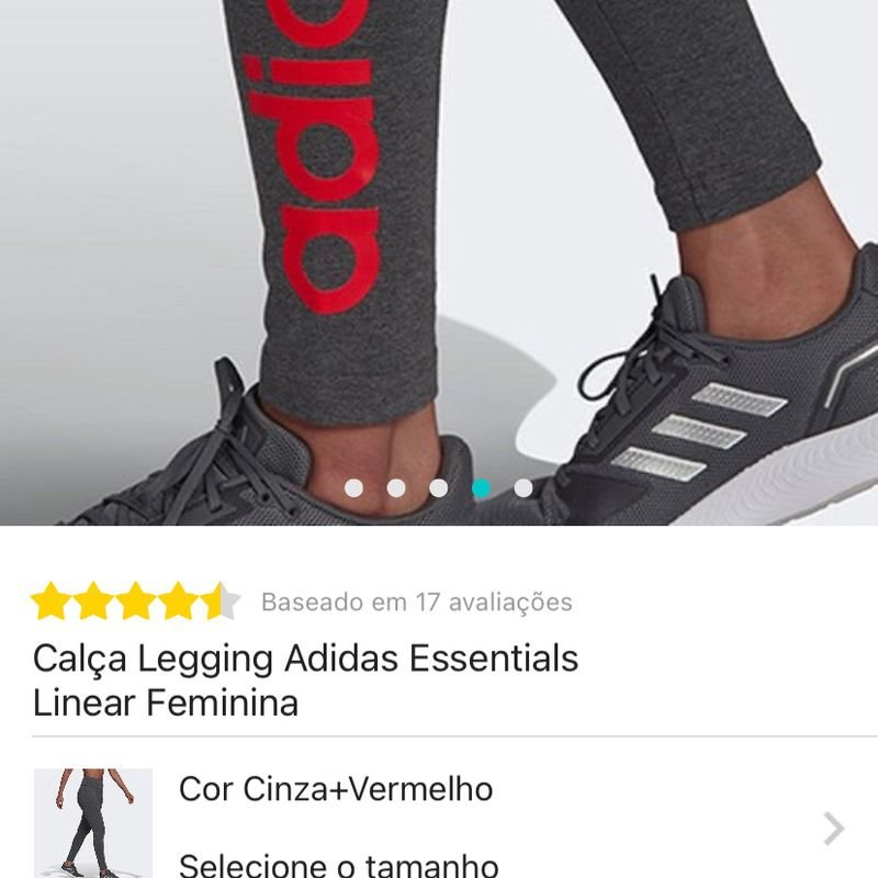 Calça Legging Adidas Essentials Linear Feminina - Cinza+Vermelho