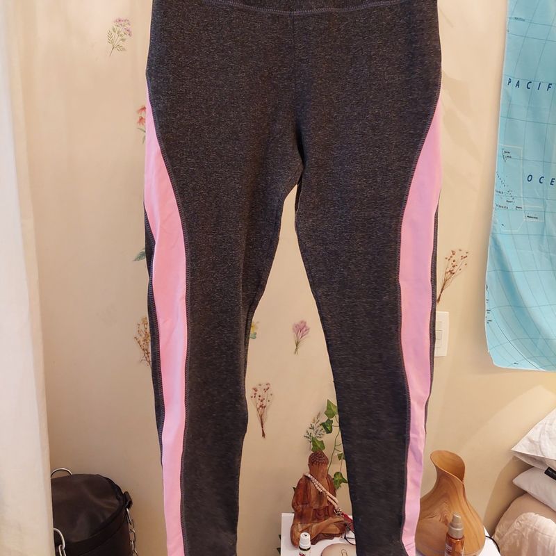 Calça Legging Cinza e Rosa Neon