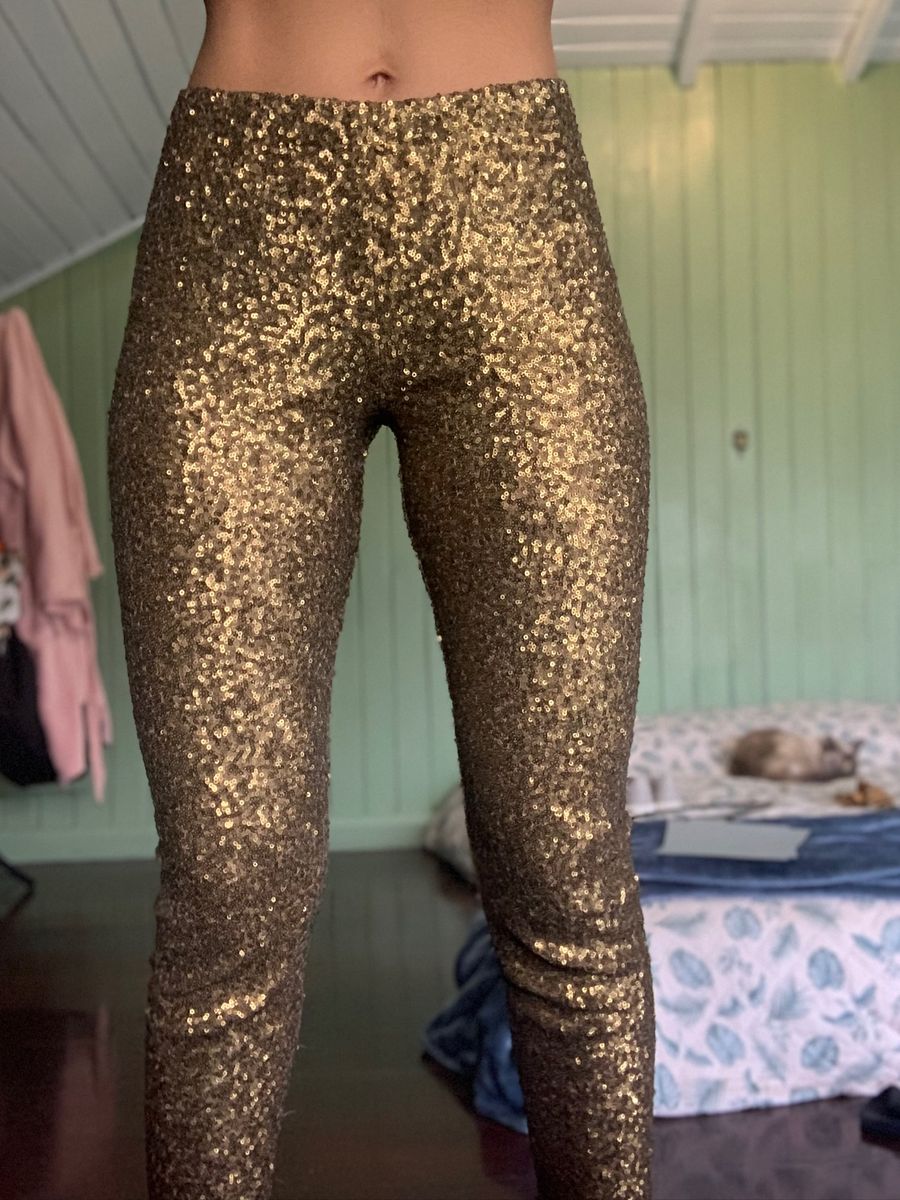 Calça legging paetê preta