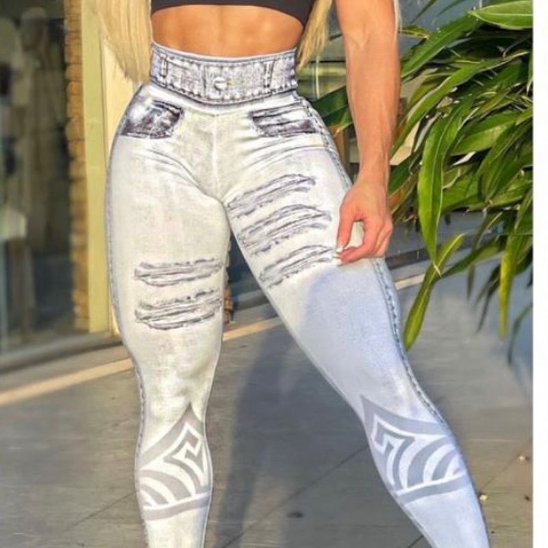 Calça legging feminina fake jeans . - Top - Calça Legging