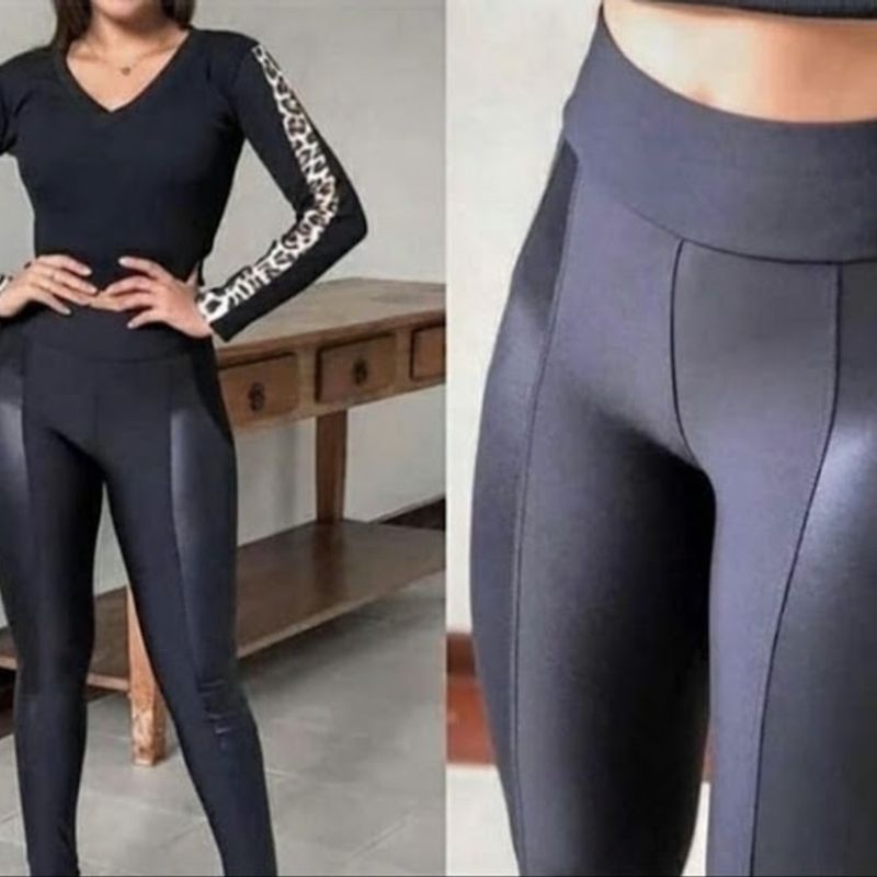 Calça Legging Peluciada Grossa Lateral com Detalhe em Cirre / Cor Preta, Calça Feminina Nunca Usado 79354472