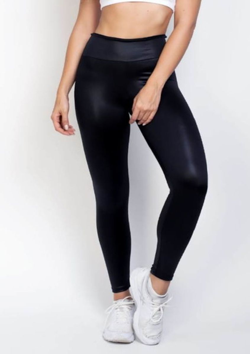 calça legging metalizada preta