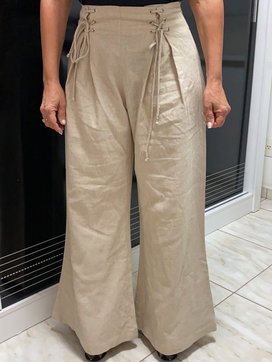 calça de alfaiataria feminina de linho