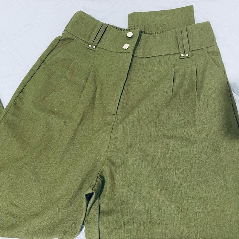 Calça Linho Alfaiataria Verde Militar Renner Tam 38 Calça