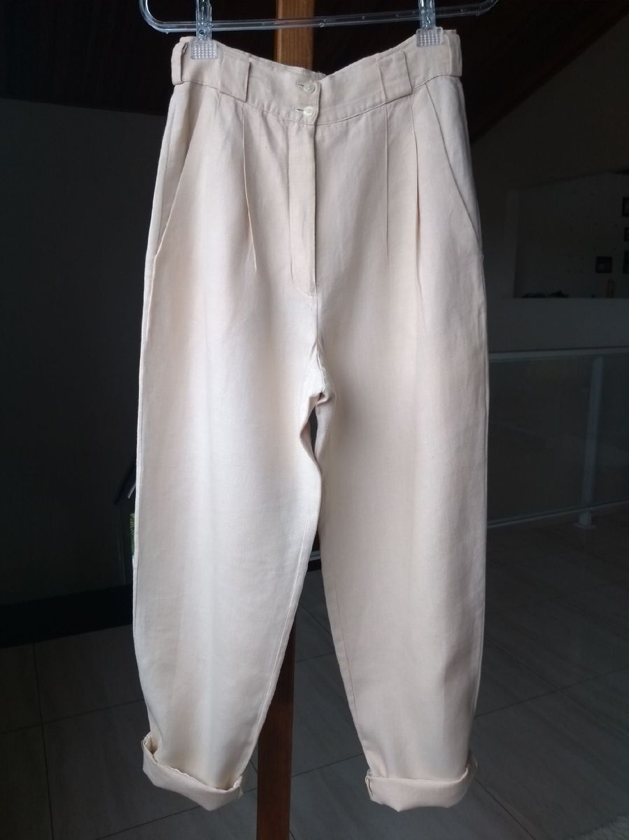 calça de linho feminina cintura alta