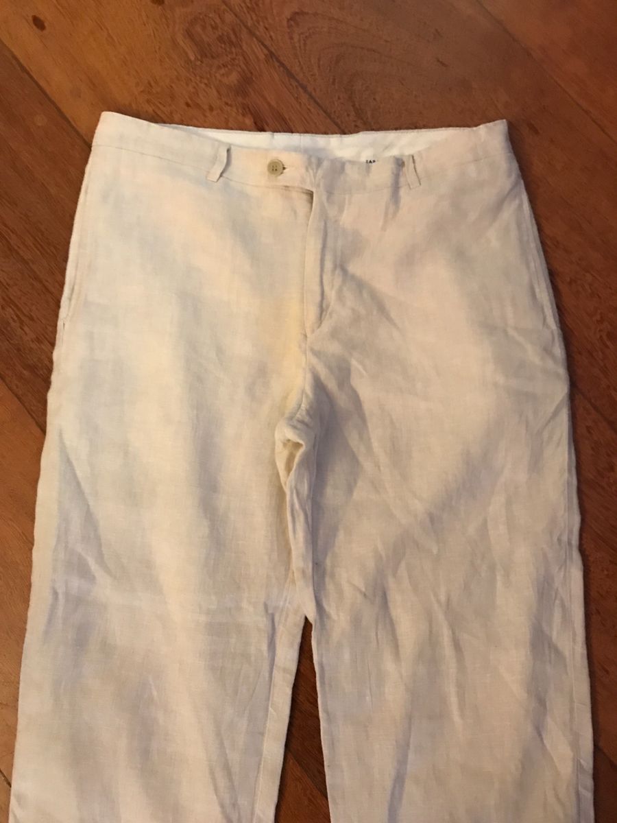 calça linho bege masculina