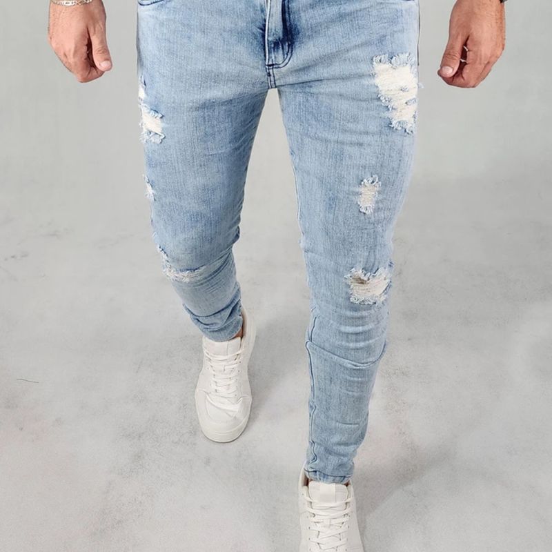 Calça Masculina Jeans Lycra Rasgada Premium Skinny Elastano