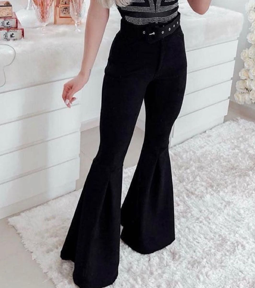 Calça preta hot sale maxi flare