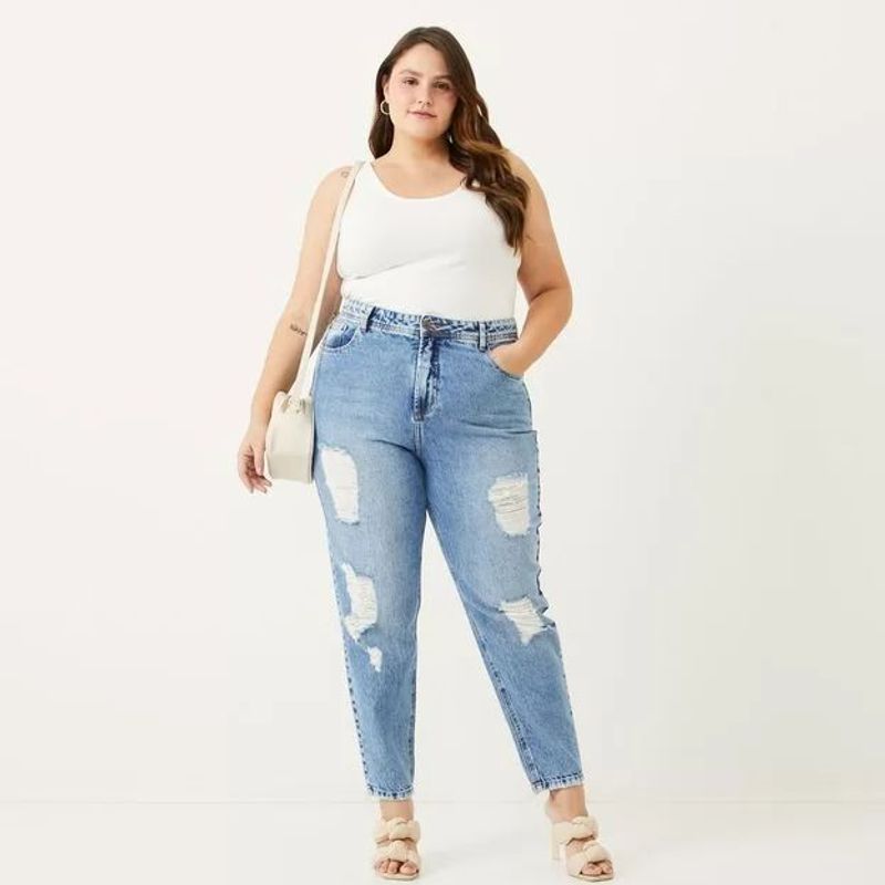 Plus Size Calca Mom Jeans Renner Calça Mom Em Jeans Com Brilhos E