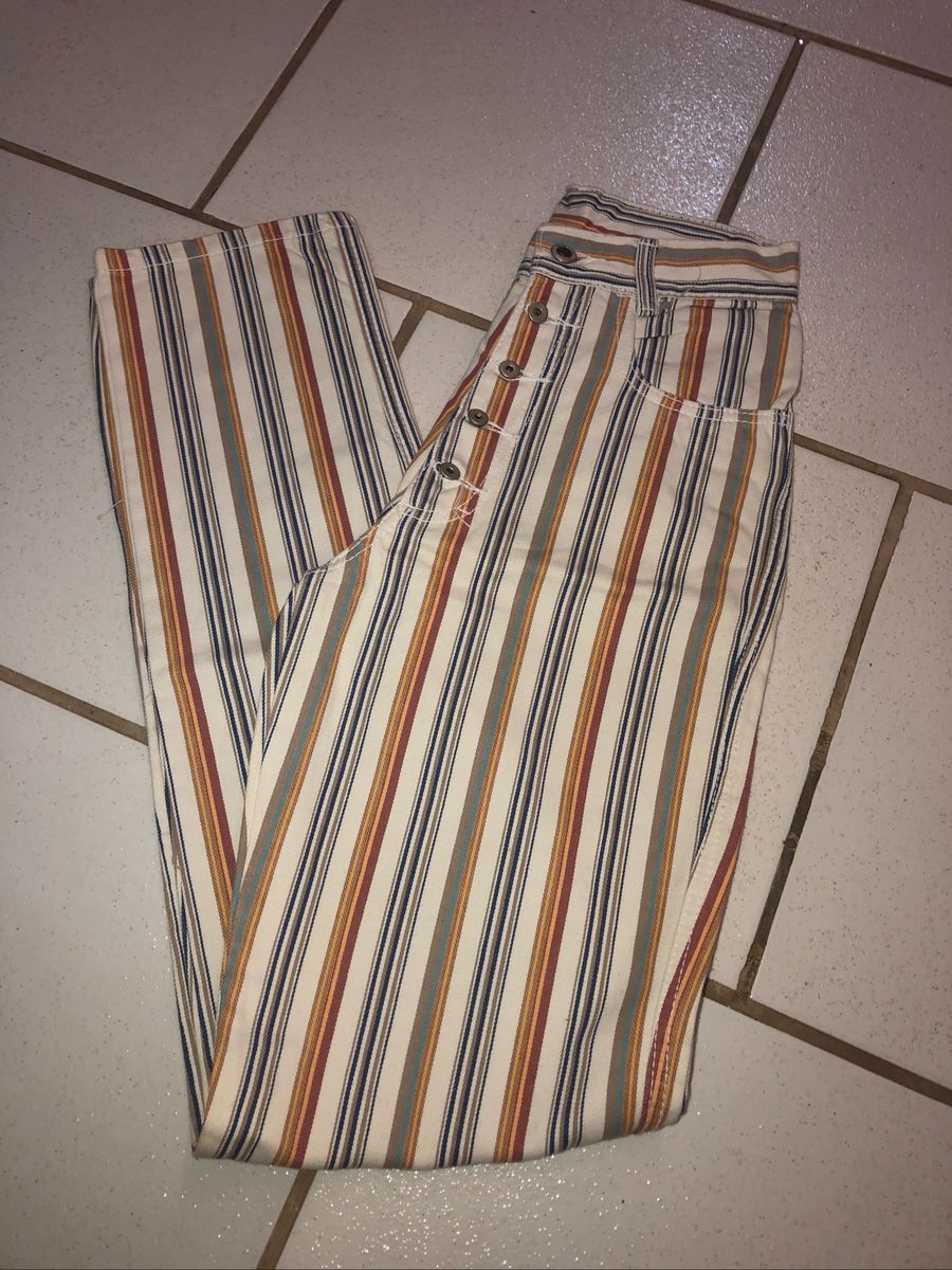 calça listrada jeans