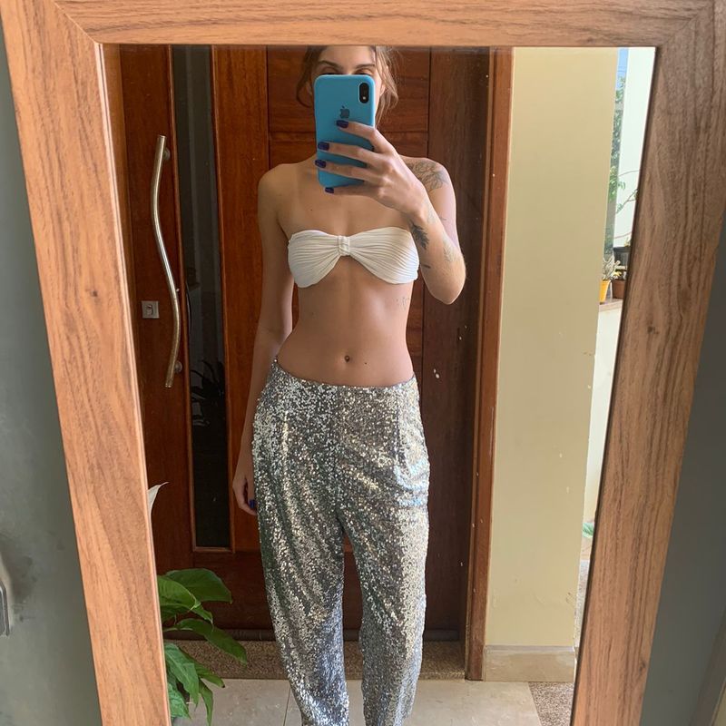 Calça Paetê Prata Prata Nunca Usado 110791139 enjoei