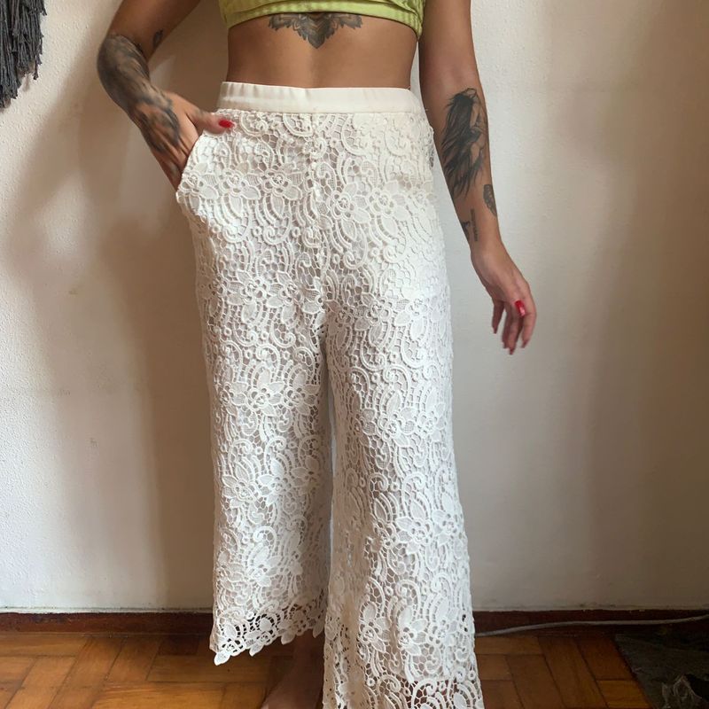 Calça de hot sale renda branca