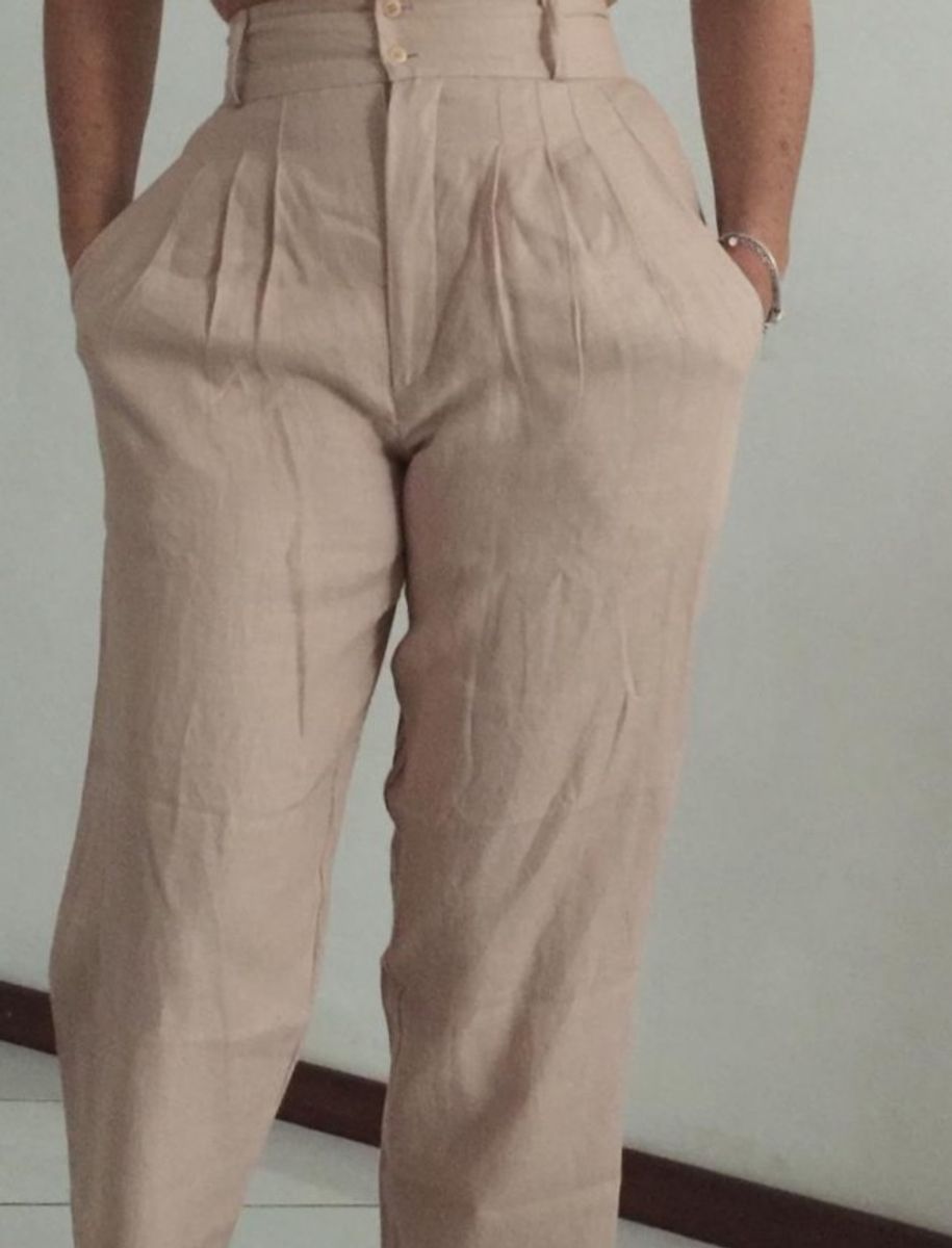 calça de linho feminina pantalona