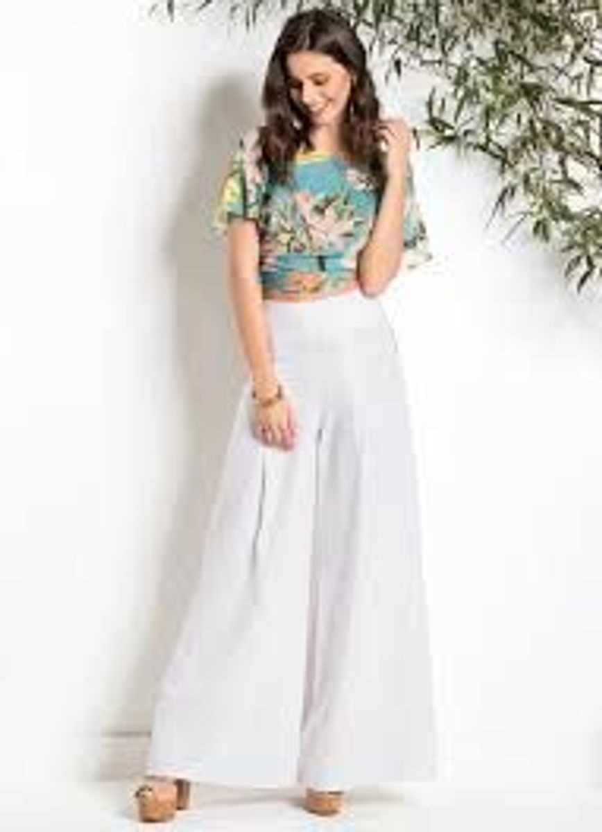 calça pantalona branca de linho