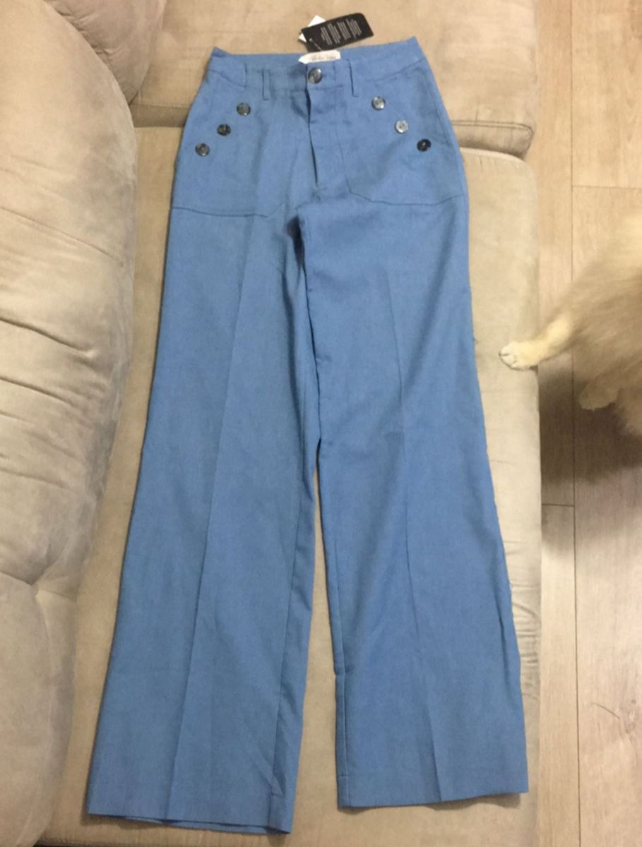 calça jeans pantalona cintura alta