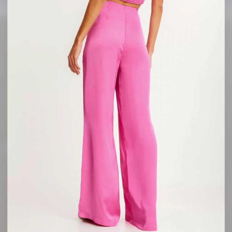 Calça Pantalona com Textura Acetinada Rosa Renner Blue Steel