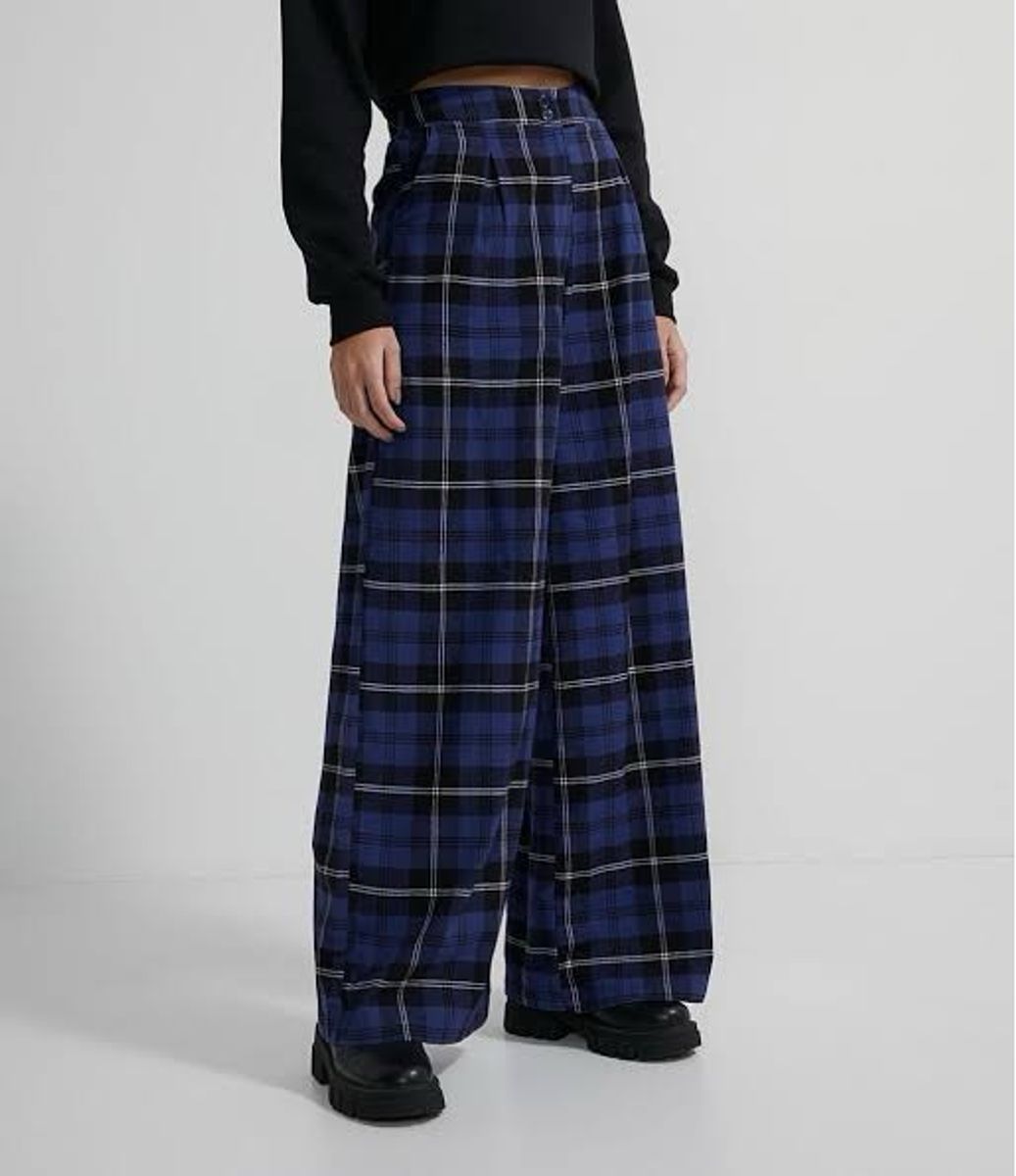 Calça Pantalona em Flanela Xadrez Renner Blue Steel Usado - Main Image