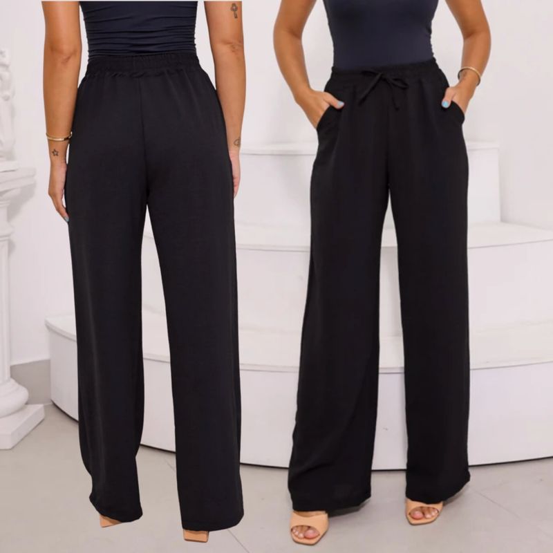 Calça Pantalona Feminina com Bolso Cintura Alta