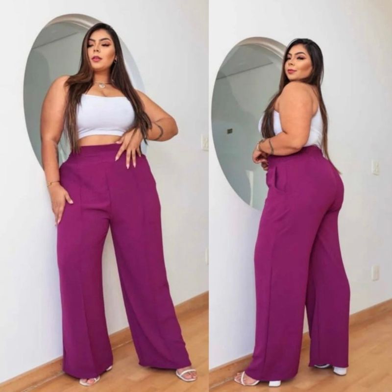 Calça Pantalona Plus Size Fúcsia